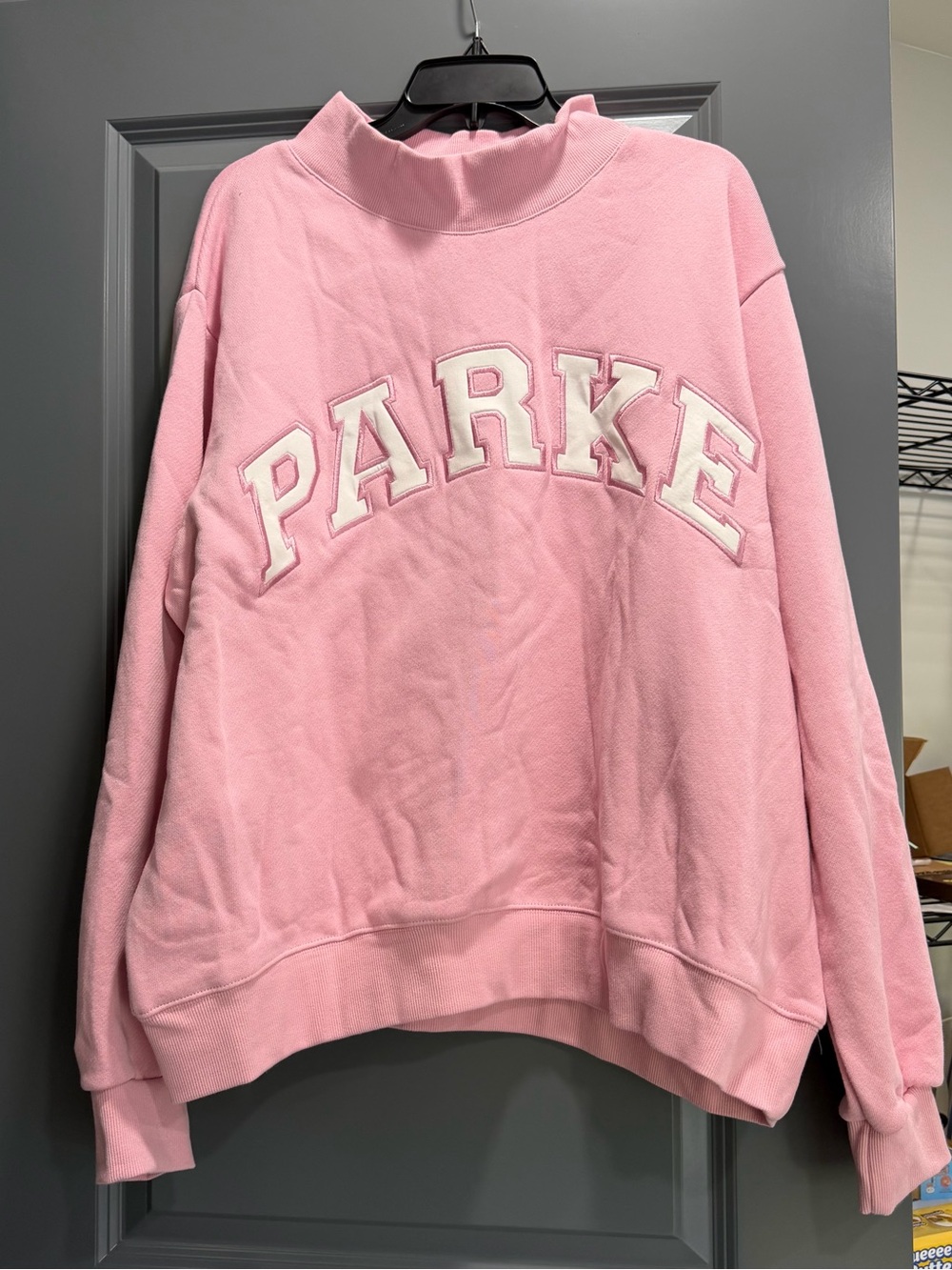 NWT Parke Fairy pink and white Heritage Mock Neck Sweater L/XL